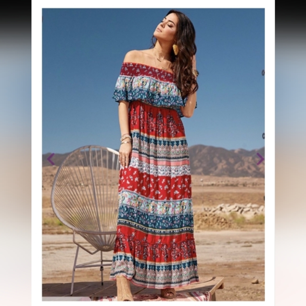 Patrons of Peace Vibrant Red and Blue Maxi Dress